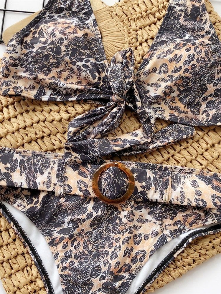 Naisten Color Block Leopard Print -bikinisetti Uimapuvut