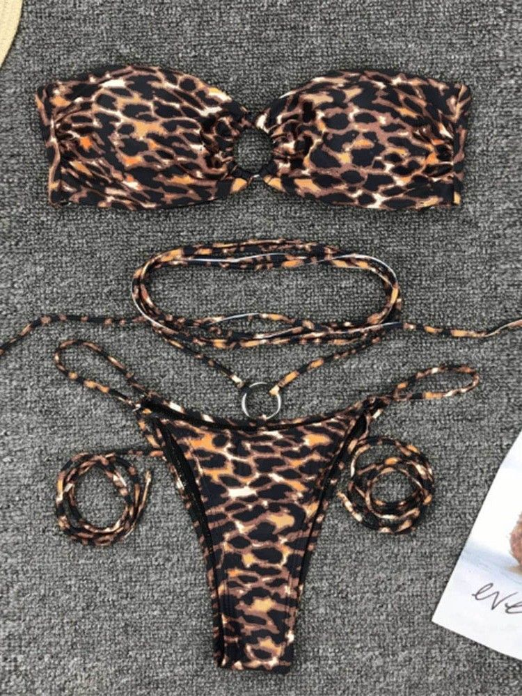 Naisten Lace-up Leopard Micro -bikini