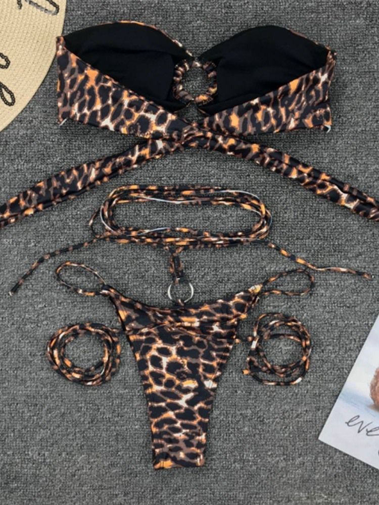 Naisten Lace-up Leopard Micro -bikini