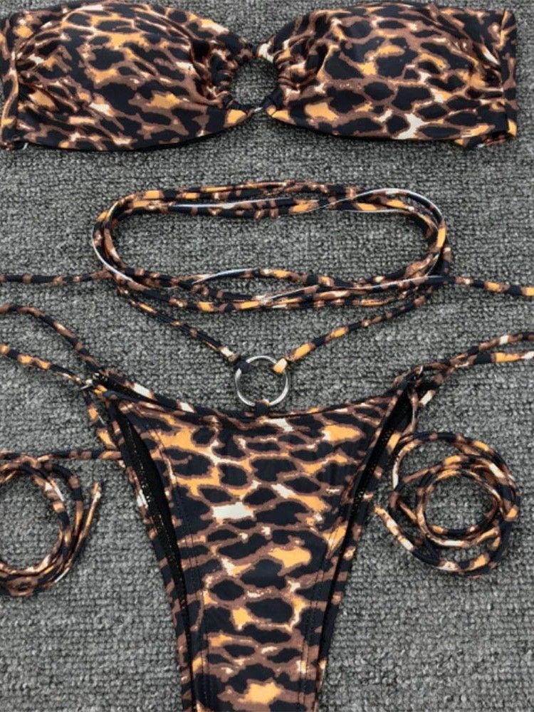 Naisten Lace-up Leopard Micro -bikini