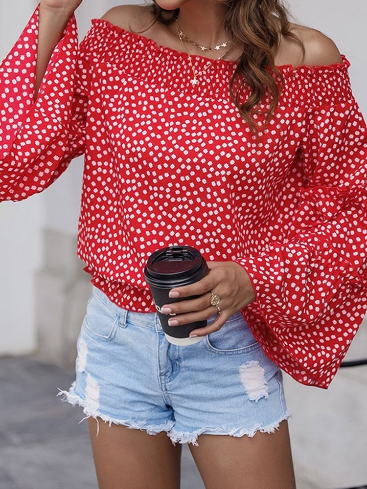 Patchwork Polka Dots Flare Sleeve Naisten Pitkähihainen Pusero