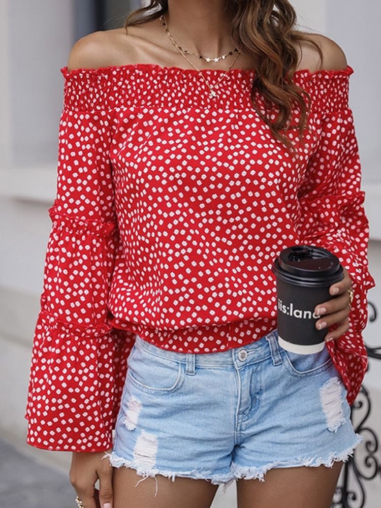 Patchwork Polka Dots Flare Sleeve Naisten Pitkähihainen Pusero