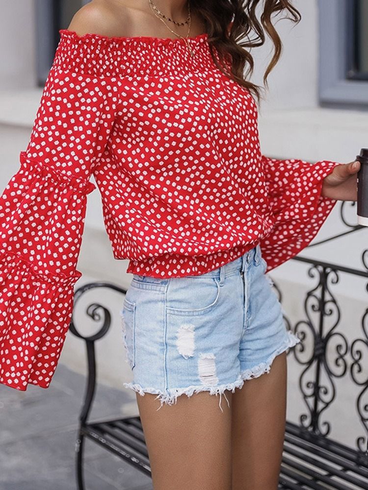 Patchwork Polka Dots Flare Sleeve Naisten Pitkähihainen Pusero