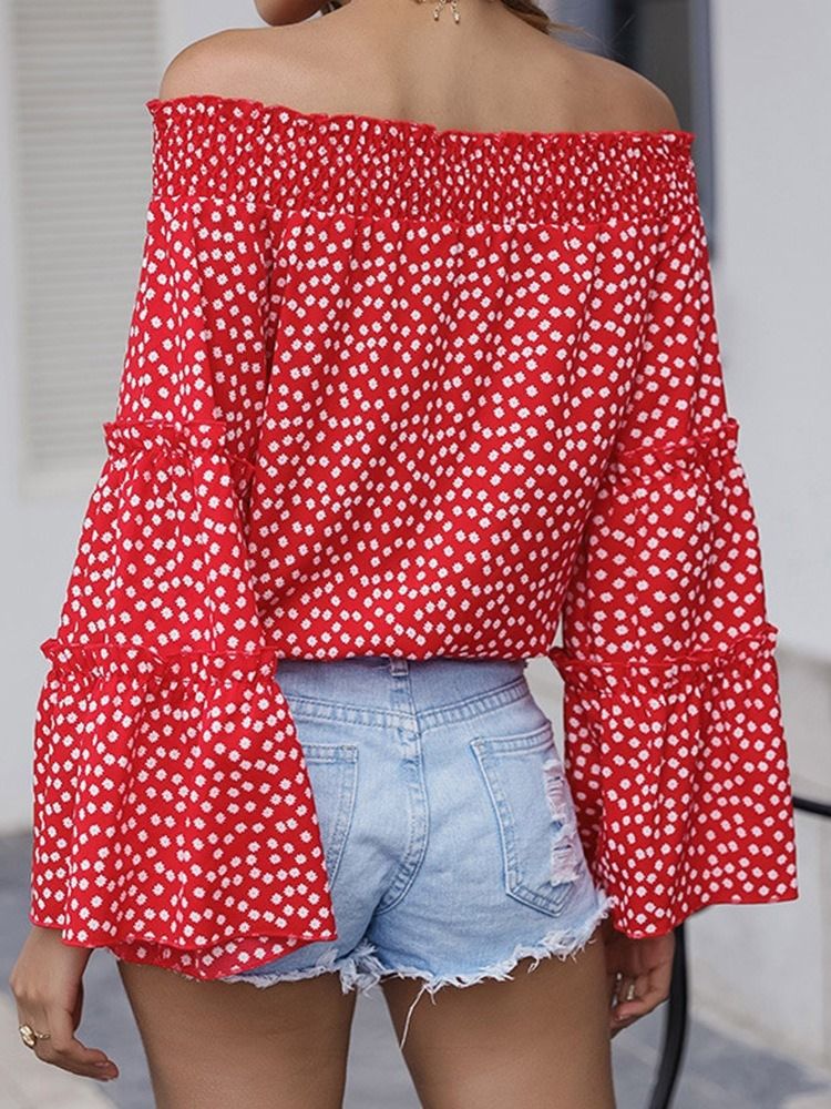 Patchwork Polka Dots Flare Sleeve Naisten Pitkähihainen Pusero