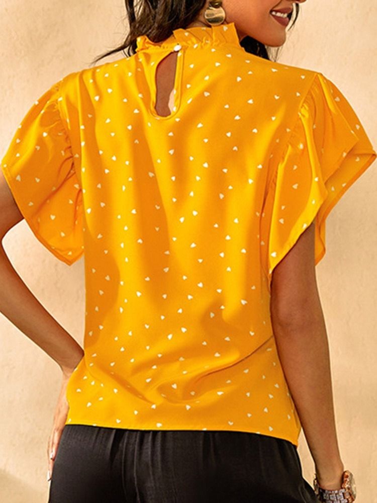 Print Polka Dots Ruffle Sleeve -lyhythihainen Naisten Pusero