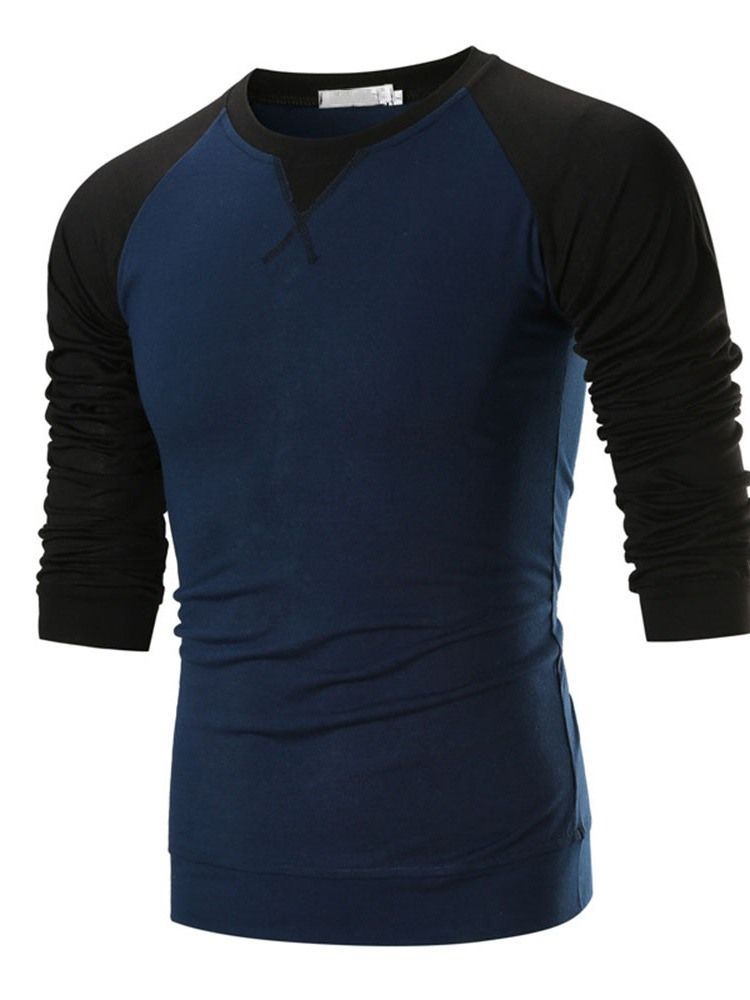 Pyöreä Kaula-aukko Casual Color Block Pullover Pitkähihainen Miesten T-paita