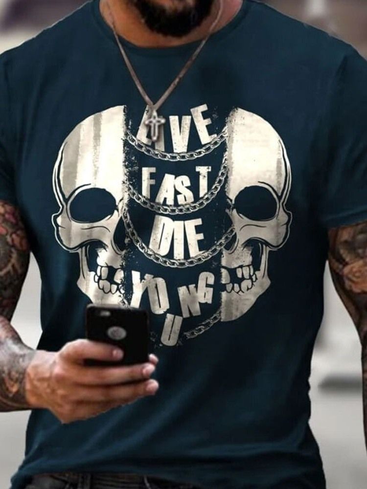 Skull Print Casual Skull Lyhythihainen Miesten T-paita