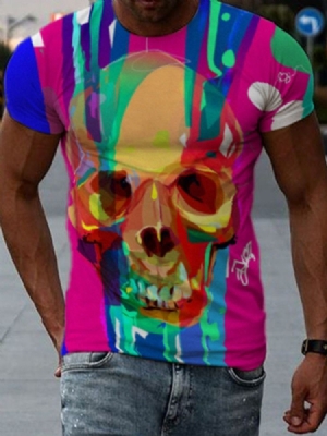 Skull Print Slim Lyhythihainen Miesten T-paita