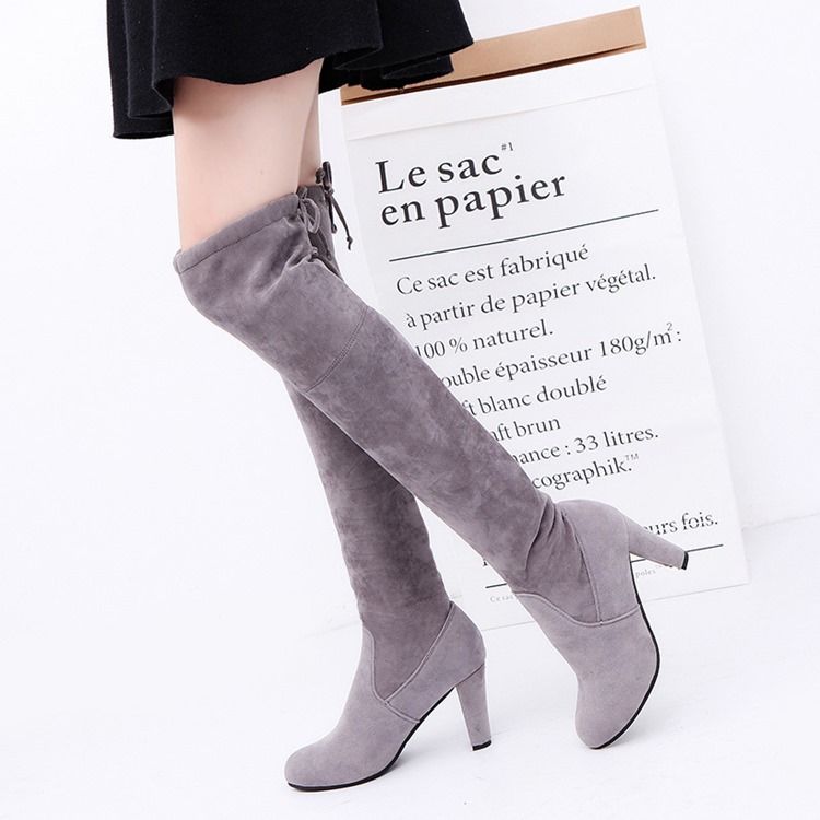 Chunky Heel Plain Round Toe Naisten Polvisaappaat