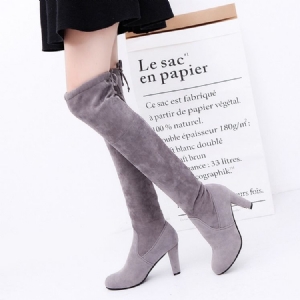 Chunky Heel Plain Round Toe Naisten Polvisaappaat