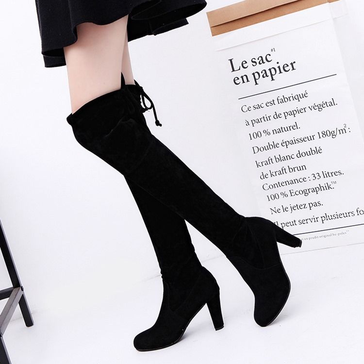 Chunky Heel Plain Round Toe Naisten Polvisaappaat