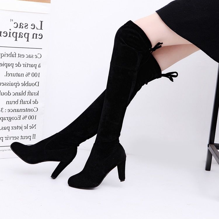 Chunky Heel Plain Round Toe Naisten Polvisaappaat