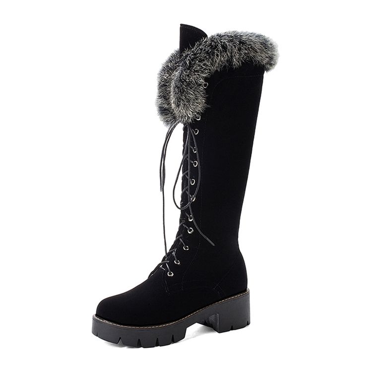 Faux Fur Round Toe Side Zipper Naisten Lumikengät