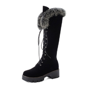 Faux Fur Round Toe Side Zipper Naisten Lumikengät