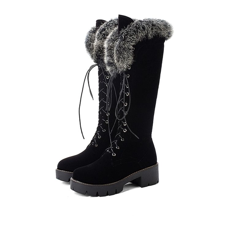 Faux Fur Round Toe Side Zipper Naisten Lumikengät