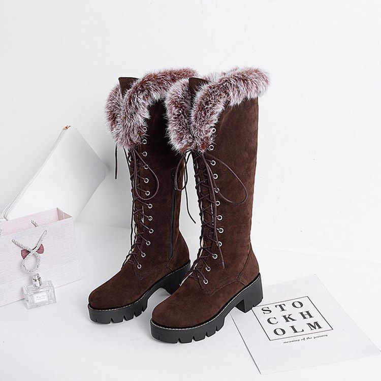 Faux Fur Round Toe Side Zipper Naisten Lumikengät