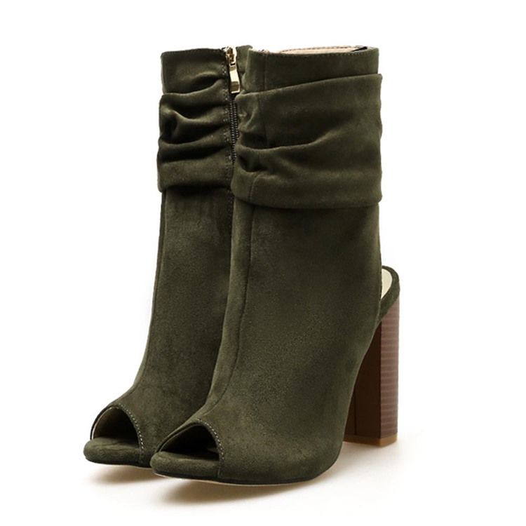 Naisten Side Zipper Chunky Heel Peep Toe Hollow Boots