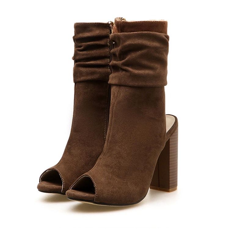 Naisten Side Zipper Chunky Heel Peep Toe Hollow Boots