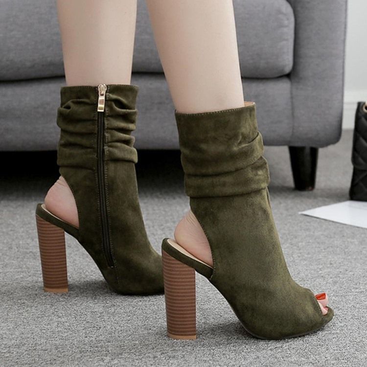 Naisten Side Zipper Chunky Heel Peep Toe Hollow Boots