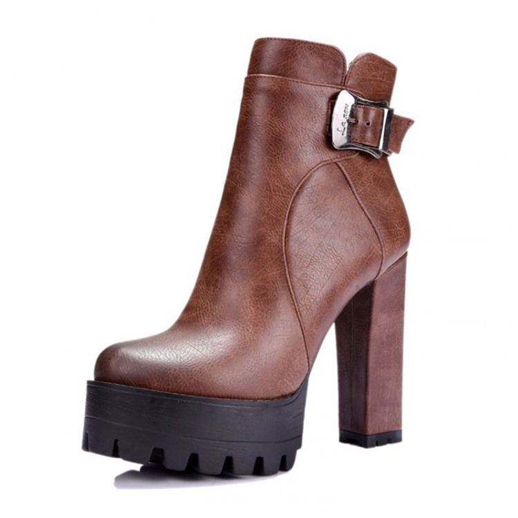 Pyöreä Varvas Platform Chunky Heel Side Zipper Naisten Nilkkurit