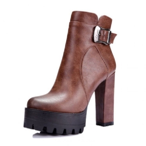 Pyöreä Varvas Platform Chunky Heel Side Zipper Naisten Nilkkurit