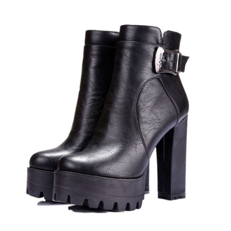 Pyöreä Varvas Platform Chunky Heel Side Zipper Naisten Nilkkurit