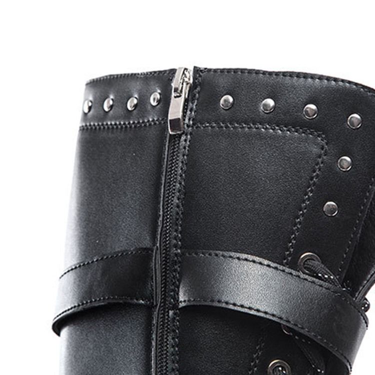 Rivet Round Toe Side Zipper -saappaat