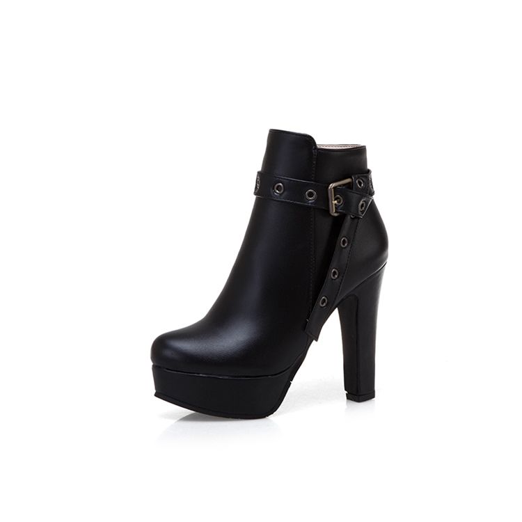 Side Zipper Chunky Heel Round Toe Naisten Nilkkurit