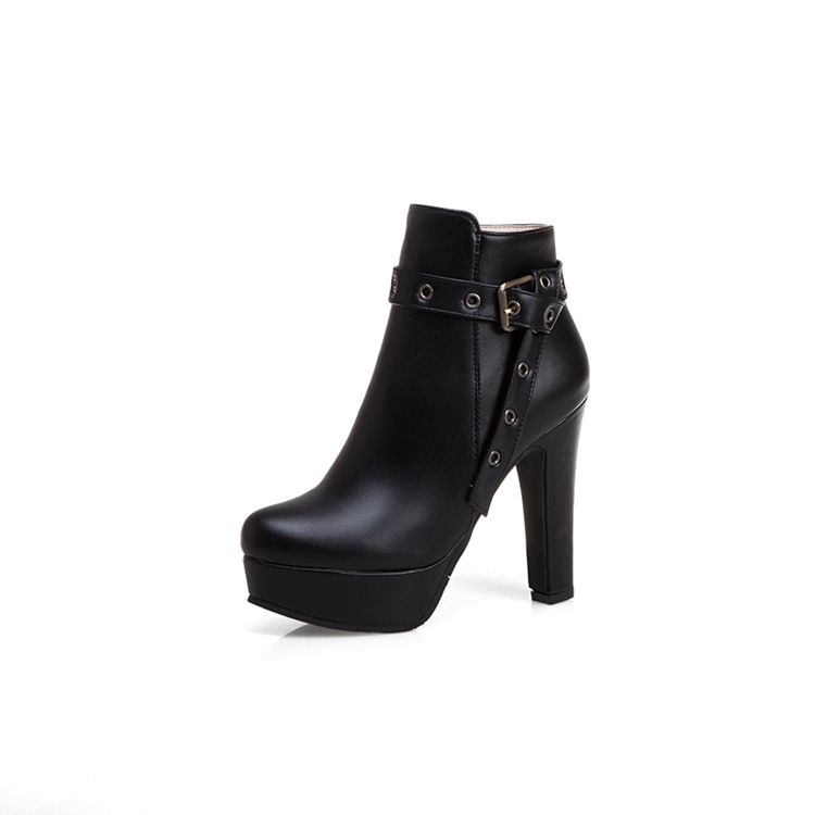 Side Zipper Chunky Heel Round Toe Naisten Nilkkurit