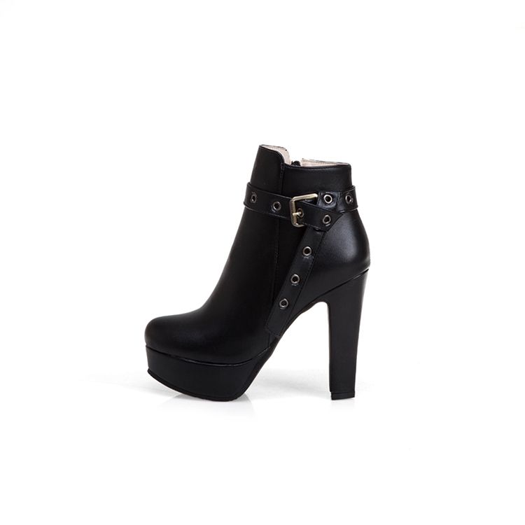 Side Zipper Chunky Heel Round Toe Naisten Nilkkurit