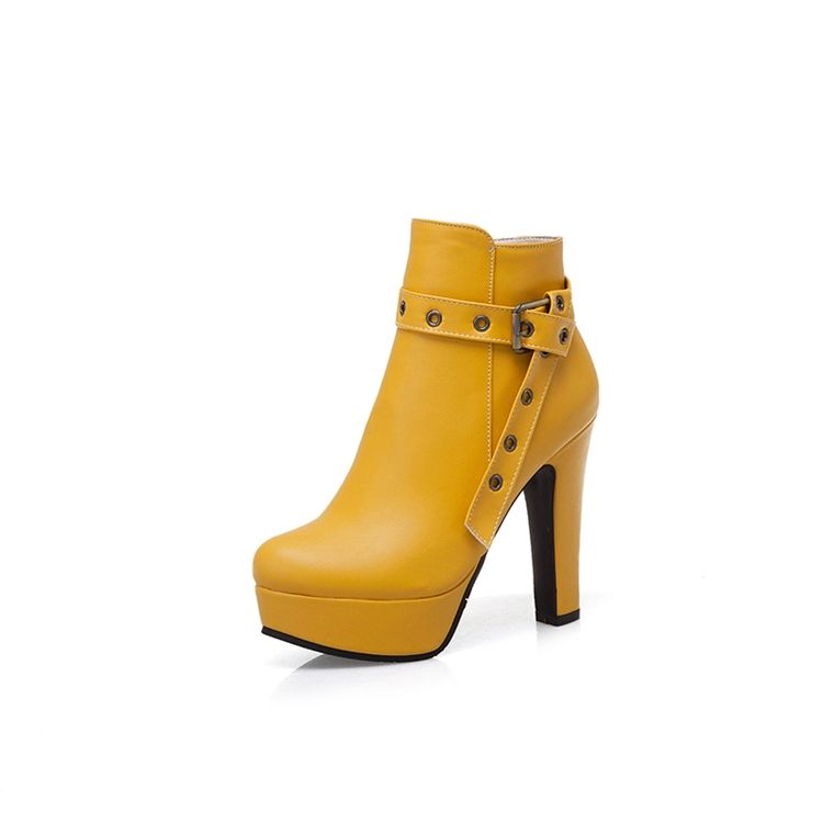 Side Zipper Chunky Heel Round Toe Naisten Nilkkurit