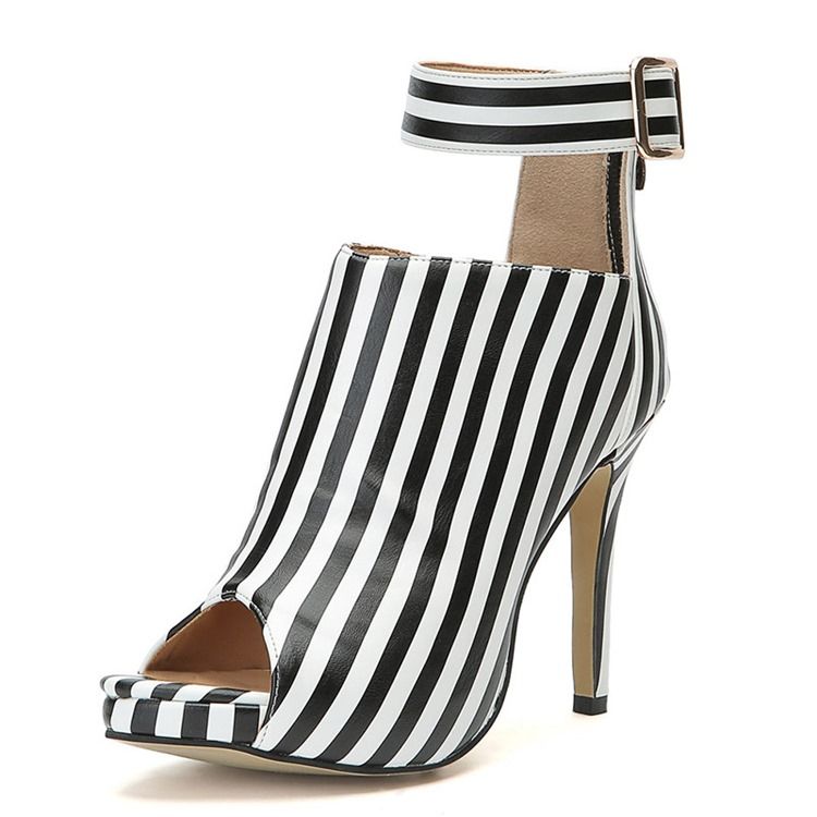 Stripe Peep Toe Piikkikorko Naisten Nilkkurit