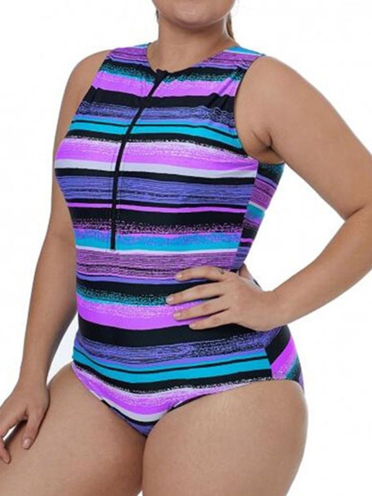 Naisten Stripe One Piece Vetoketjulliset Uimapuvut