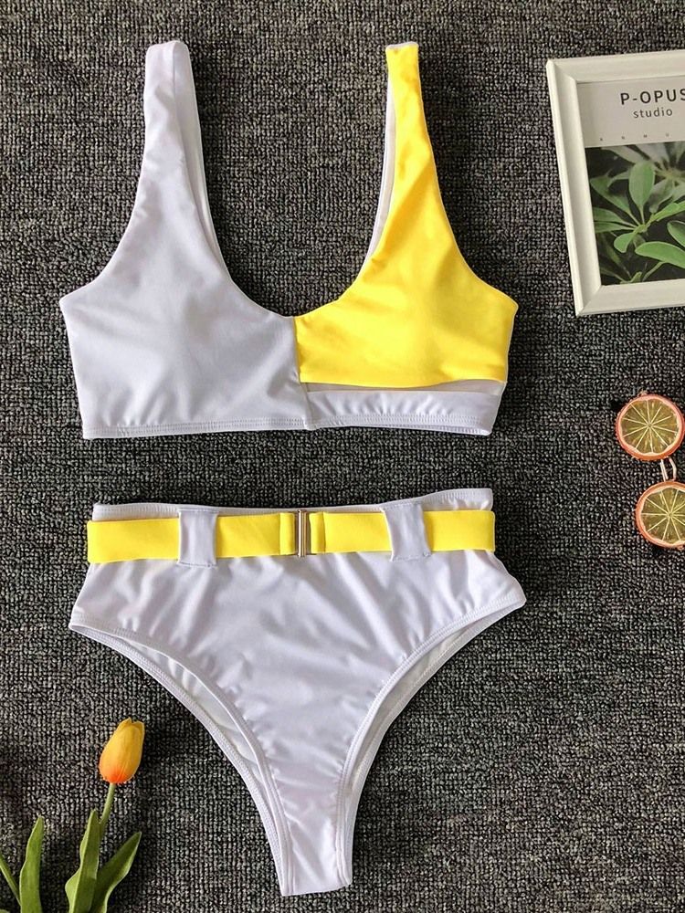 Naisten Tankini Set Hollow Color Block Seksikäs Uimapuku