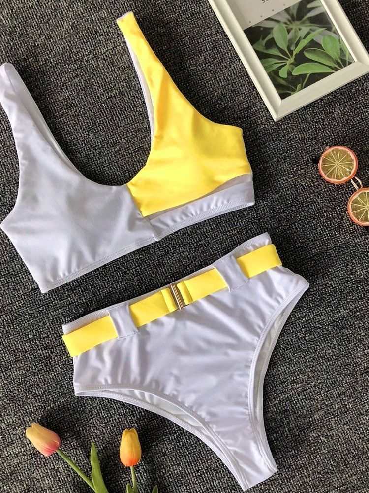 Naisten Tankini Set Hollow Color Block Seksikäs Uimapuku