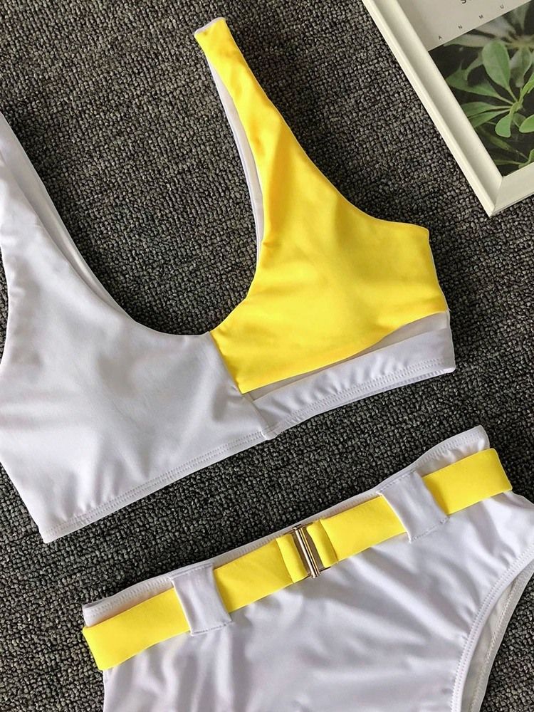 Naisten Tankini Set Hollow Color Block Seksikäs Uimapuku