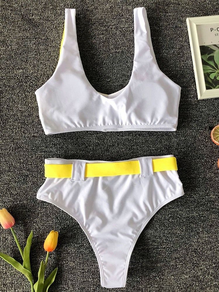 Naisten Tankini Set Hollow Color Block Seksikäs Uimapuku