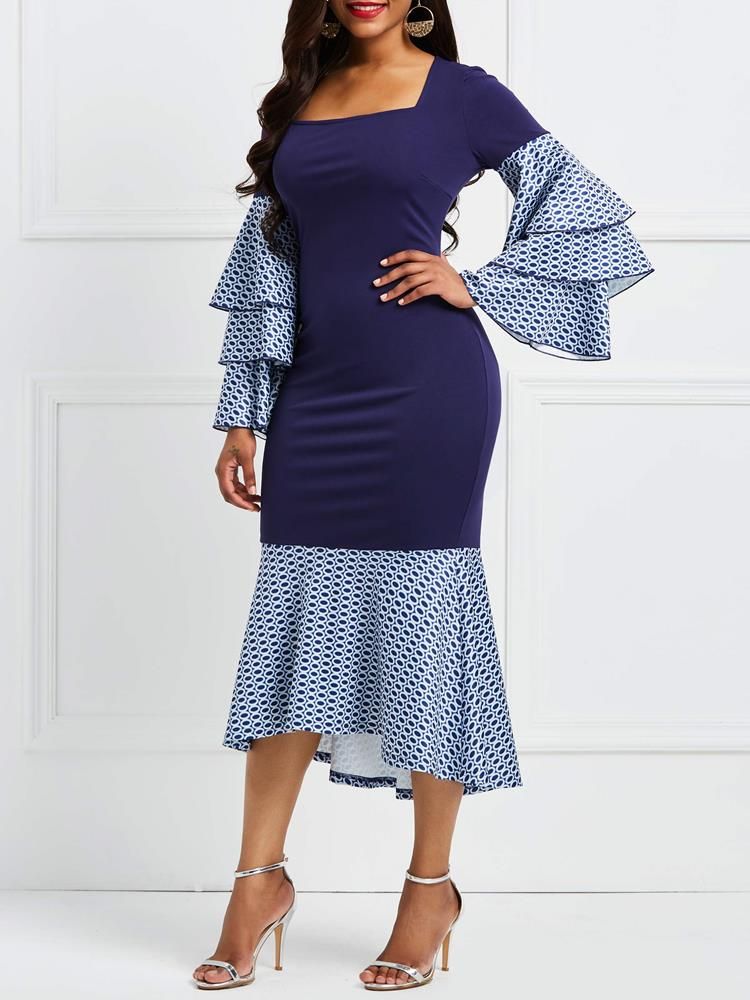 Bodycon Geometric Ruffles Naisten Mekko