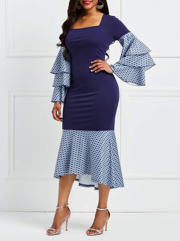 Bodycon Geometric Ruffles Naisten Mekko