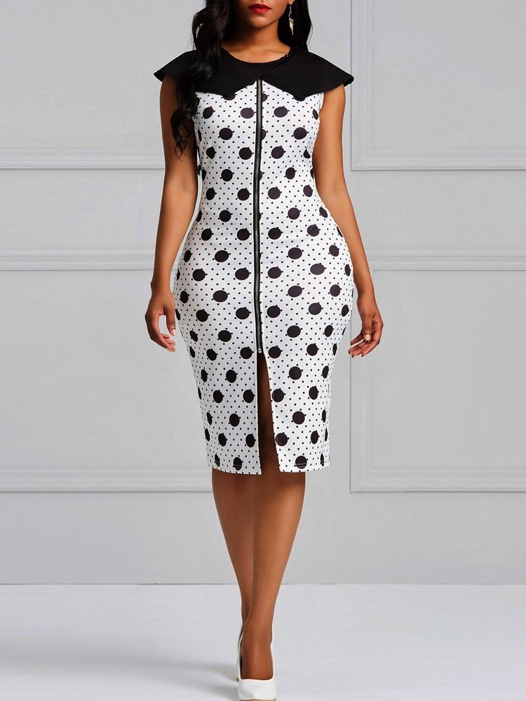 Bodycon Polka Dots Vetoketjullinen Naisten Mekko