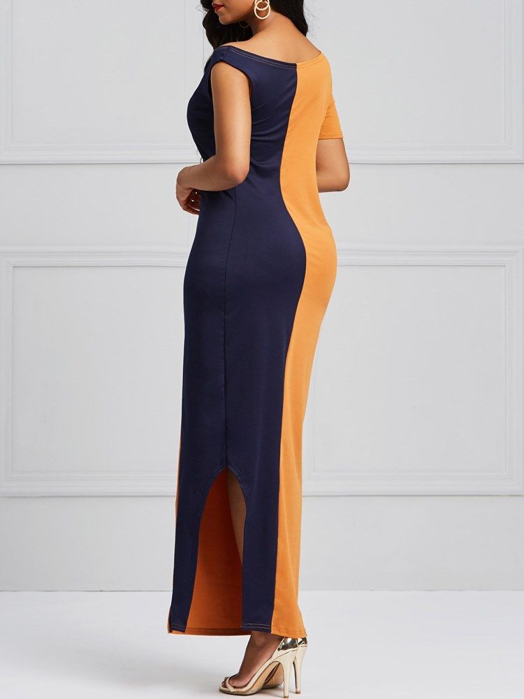 Color Block Bodycon Split Naisten Mekko