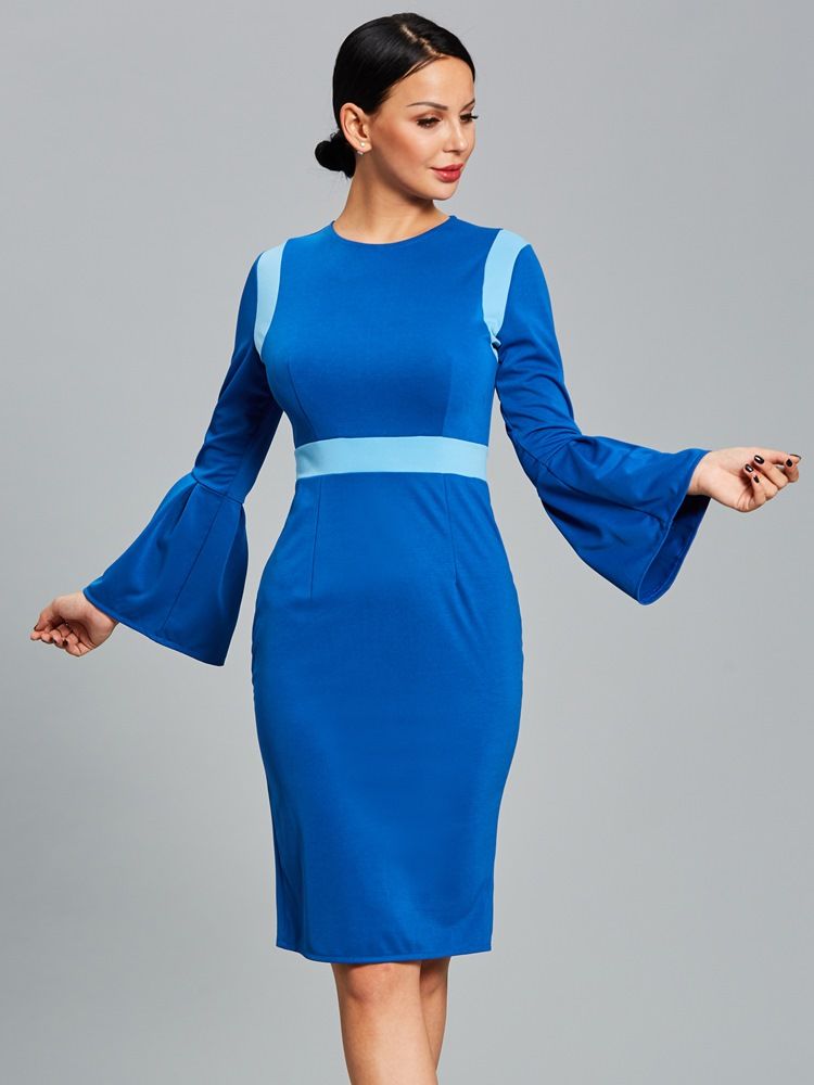 Color Block Flare Sleeve Naisten Tuppi