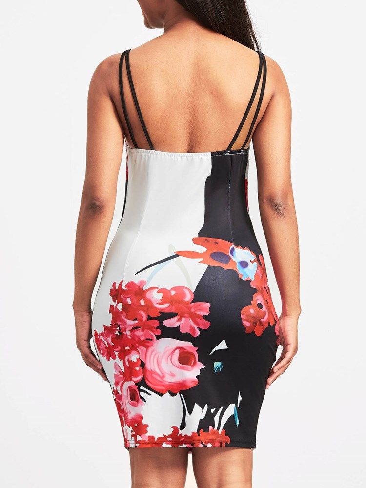 Naisten Kukkapainettu Spagettihihnaton Backless-bodycon-mekko