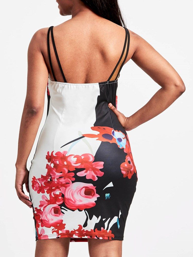 Naisten Kukkapainettu Spagettihihnaton Backless-bodycon-mekko