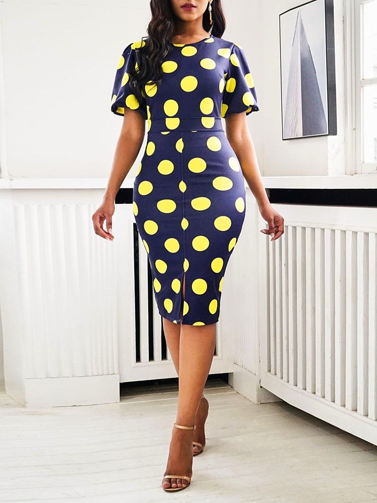 Naisten Lyhythihainen Keskipitkä Pyöreä Kaula-aukko Bodycon Polka Dots -mekko