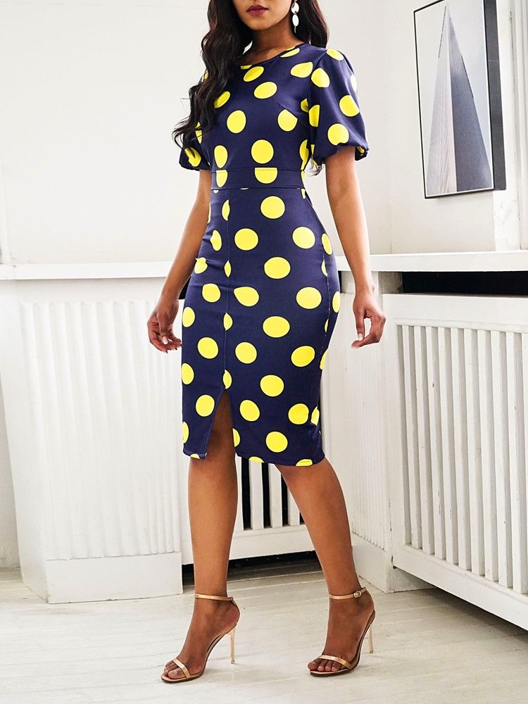 Naisten Lyhythihainen Keskipitkä Pyöreä Kaula-aukko Bodycon Polka Dots -mekko