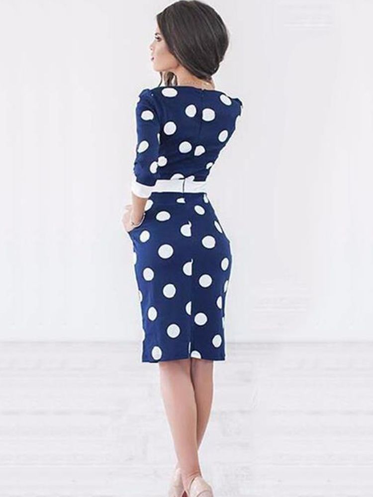 Naisten Polvipituinen Rusetti Polka Dot Bodycon -mekko