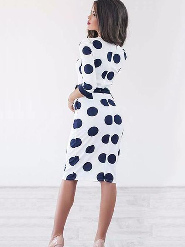 Naisten Polvipituinen Rusetti Polka Dot Bodycon -mekko