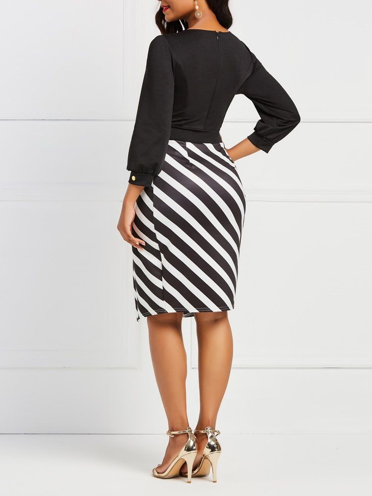 Office Lady Stripe Split Naisten Mekko