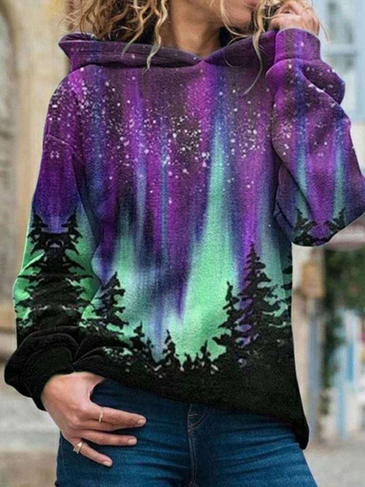 Galaxy Print Regular Fleece Standard Naisten Huppari